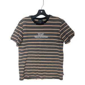 Huf Worldwide Brown Striped Short Sleeve Ringer T Shirt S Small